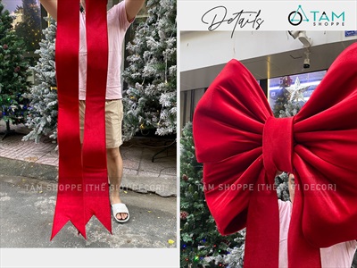 Nơ đỏ vải nhung xịn 4 cánh đuôi siêu dài cỡ lớn [Đứng form] PK-NO-13